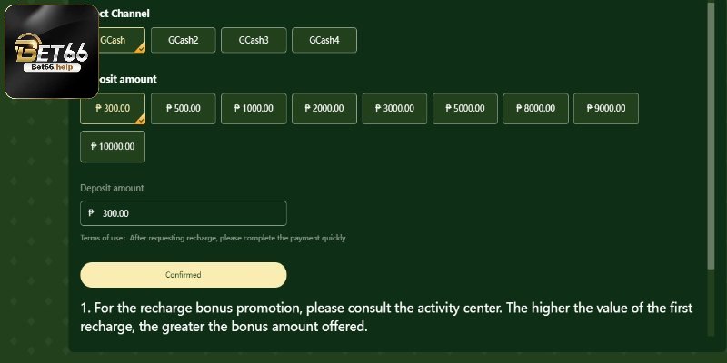 Quy trình các bước hướng dẫn nạp tiền Bet66 nhanh gọn